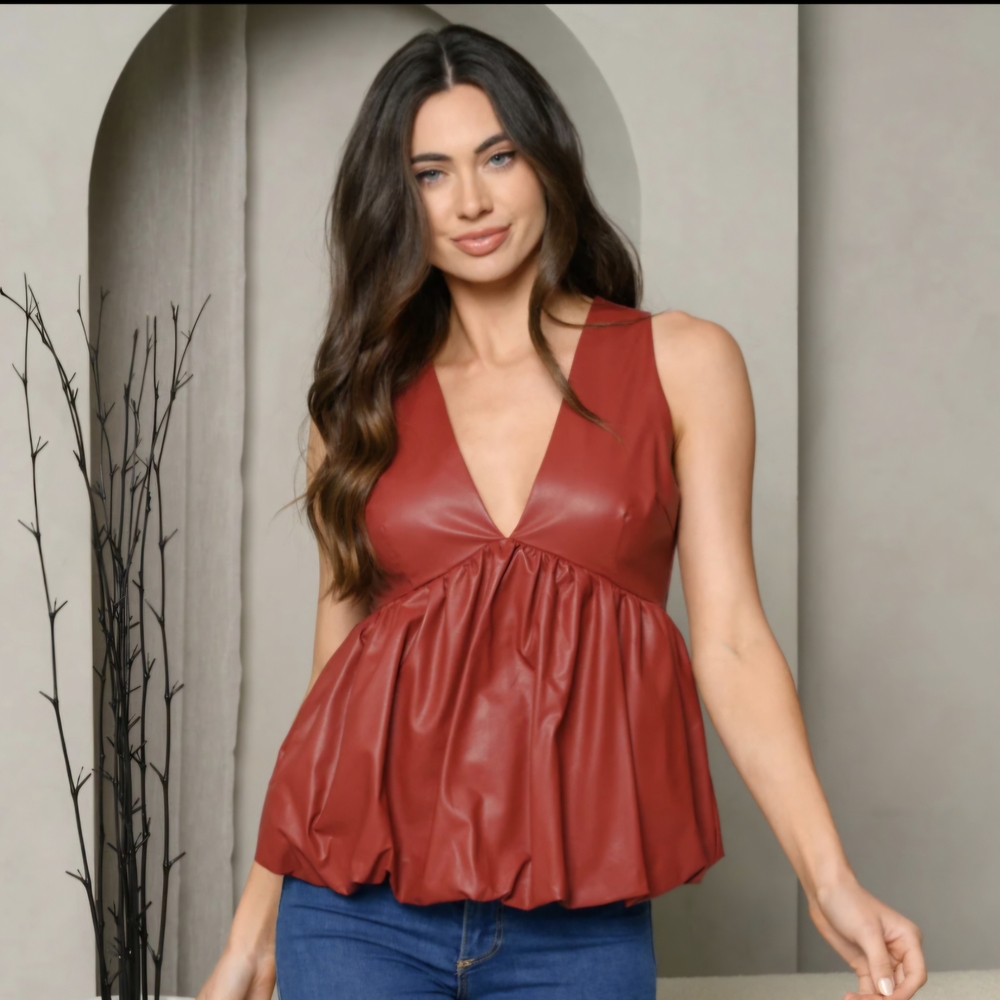 Red Asymmetrical Peplum Tank Top